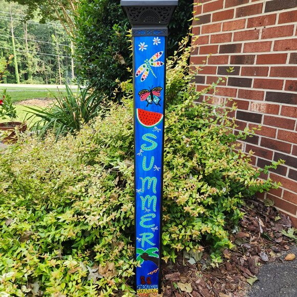 Garden Peace Pole Hand Painted Solar Light and Wire Stand Customized Yard Art - Picture 5 of 5